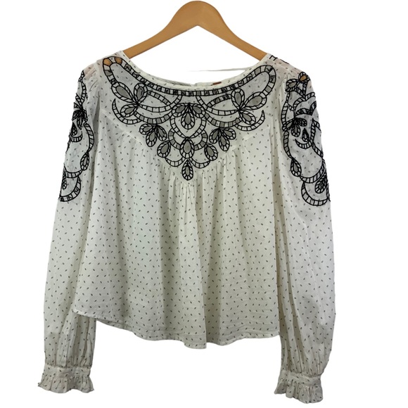 FREE PEOPLE Everything I Know Peasant Top Boho Long Sleeve Top H8 - Picture 2 of 9